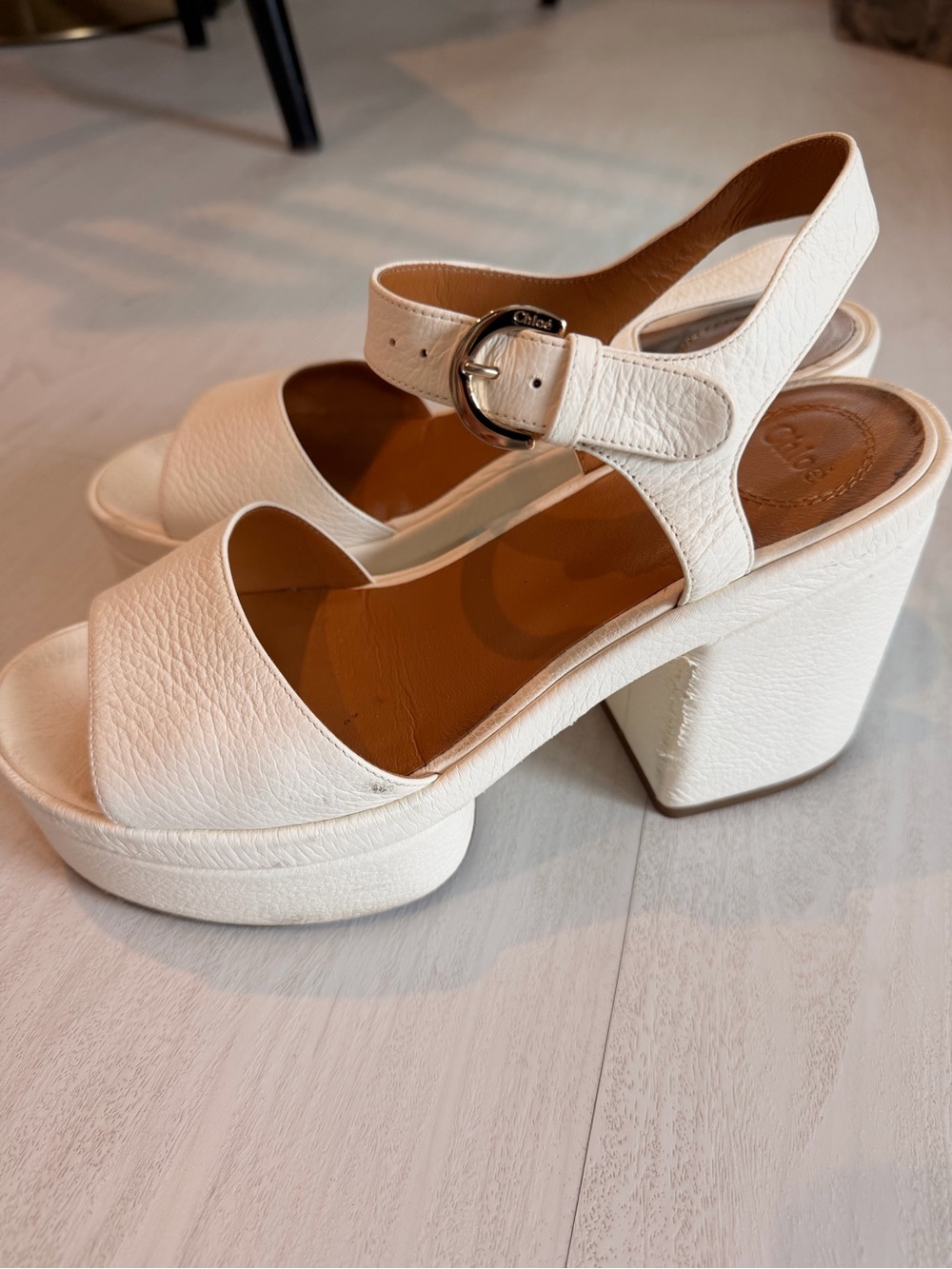 Chloe White Leather Platform Sandals